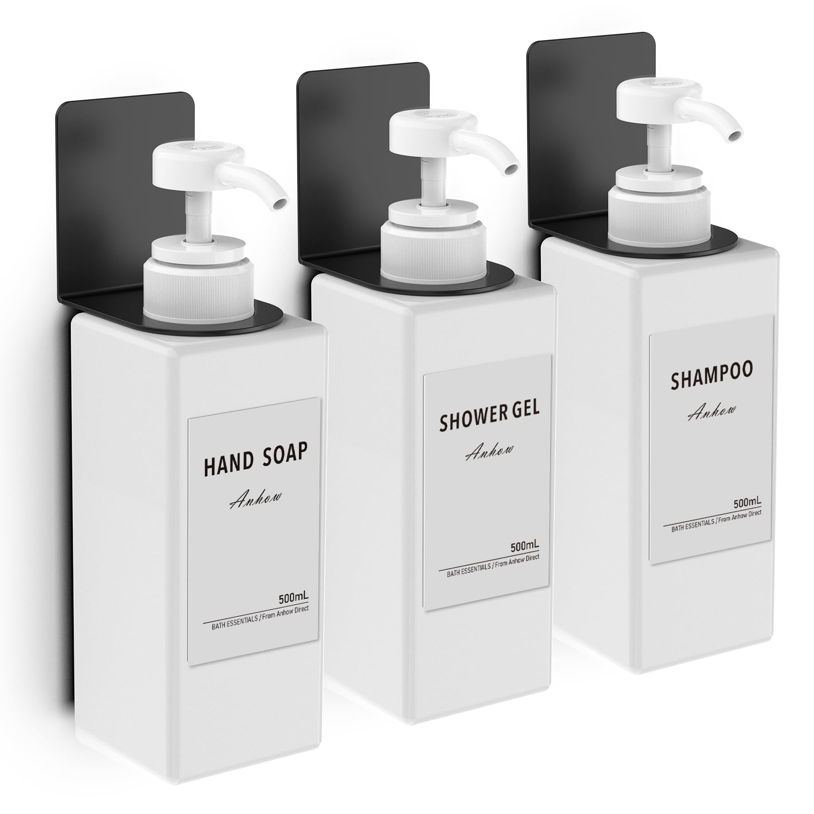 3-Pack Refillable Soap Dispensers With Labels - 16.9oz PETG Bottles For Shampoo, Conditioner & Body Wash