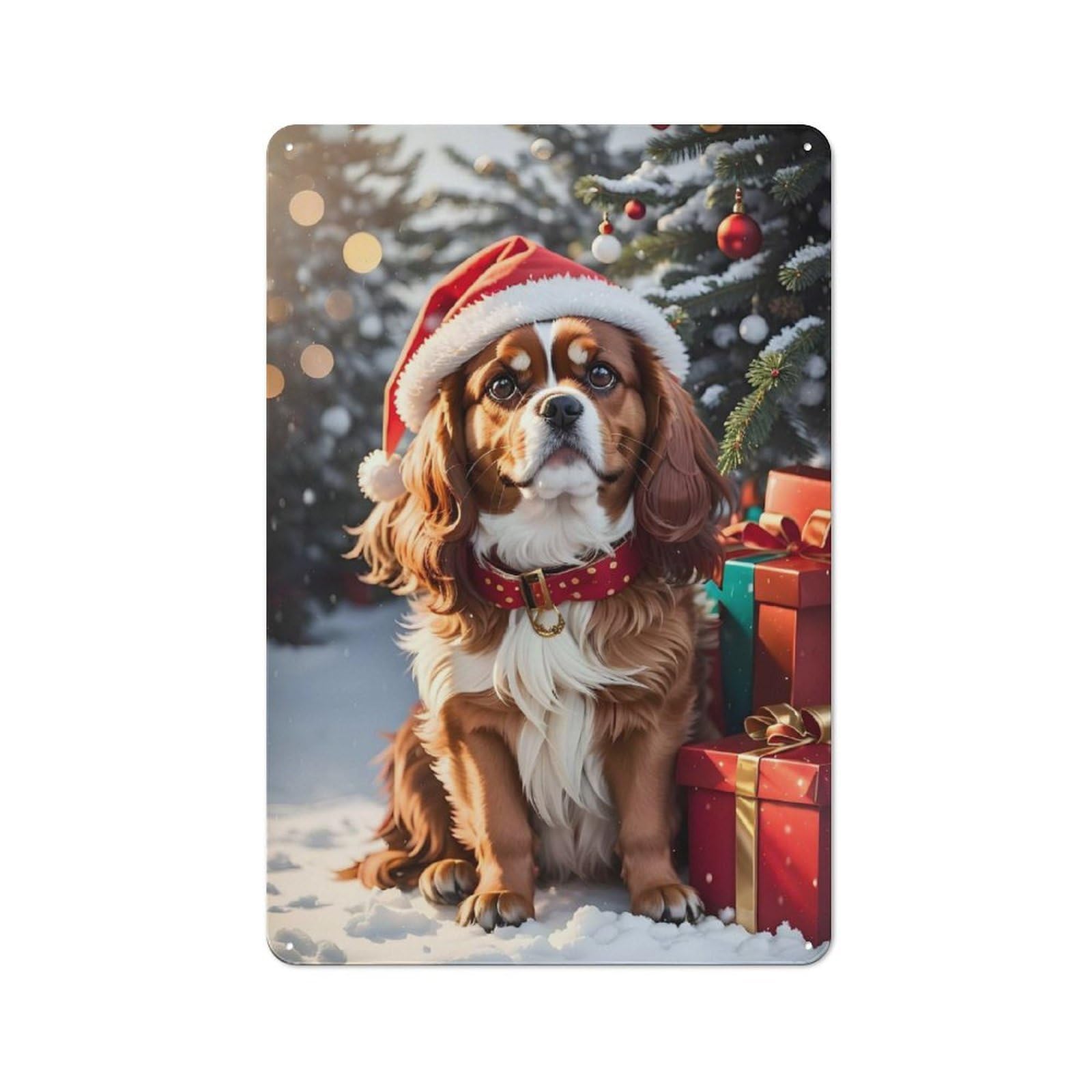 Junmoney Cavalier King Christmas Printed Metal Sign 30X20cm For Café Or Restaurant, New-Space Wall Decor For Café Owners And Decorators