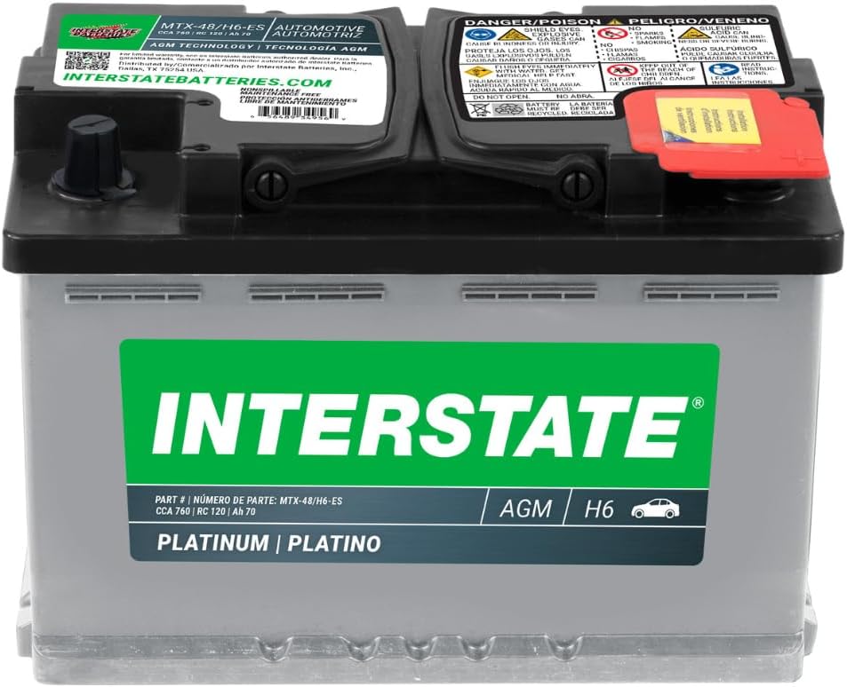 Interstate Batteries Automotive Battery 12V 70Ah (Group Size H6, 48) 760CCA SLI AGM Automobile Replacement Battery for Cars, SUVs, Sedans, Trucks (MTX-48/H6)