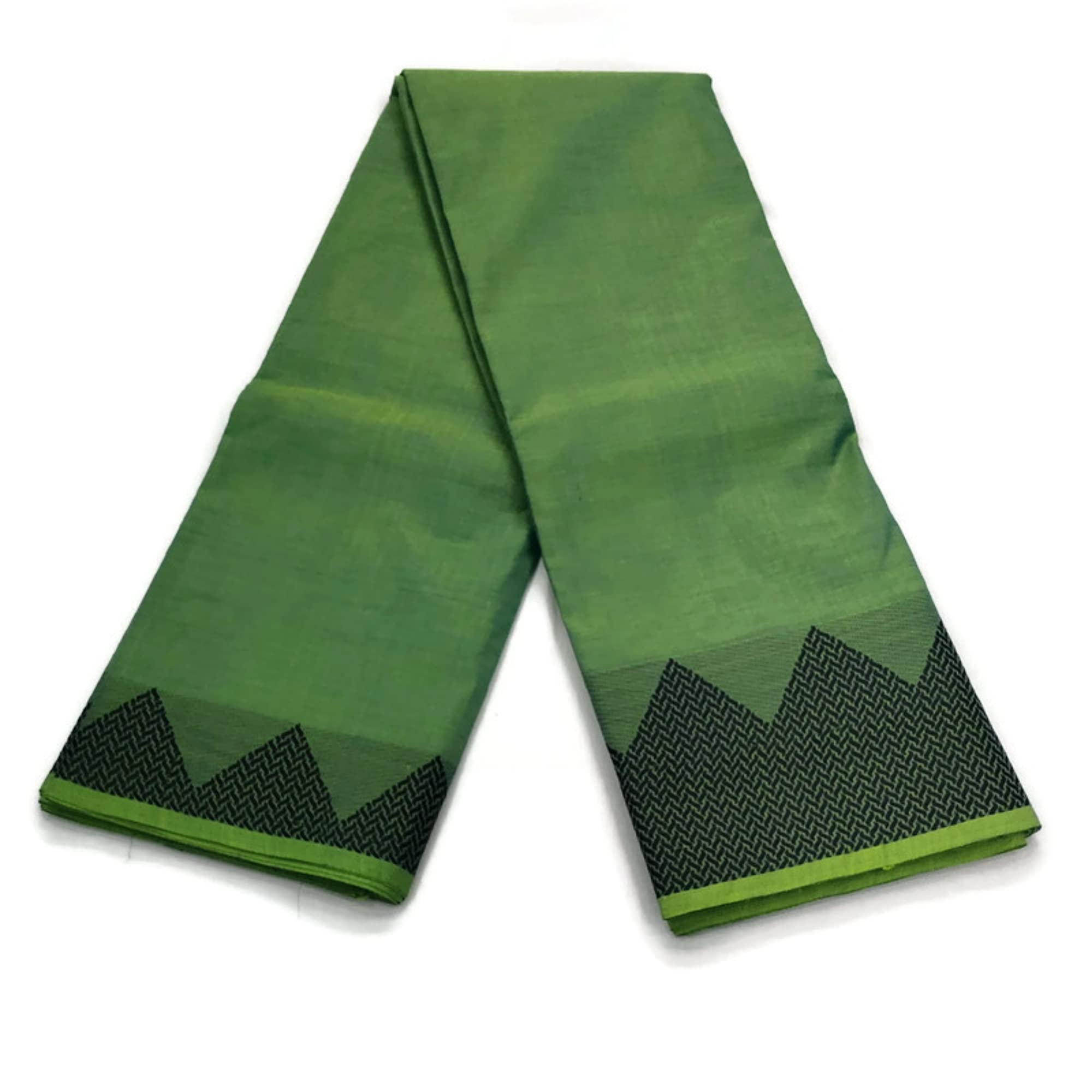 Women's Chettinad Pure Cotton Saree, 80s count thread, With Running Blouse Piece, Elegant Stripes Pallu, Saree Length 6.2 M, A1-856 (Green)