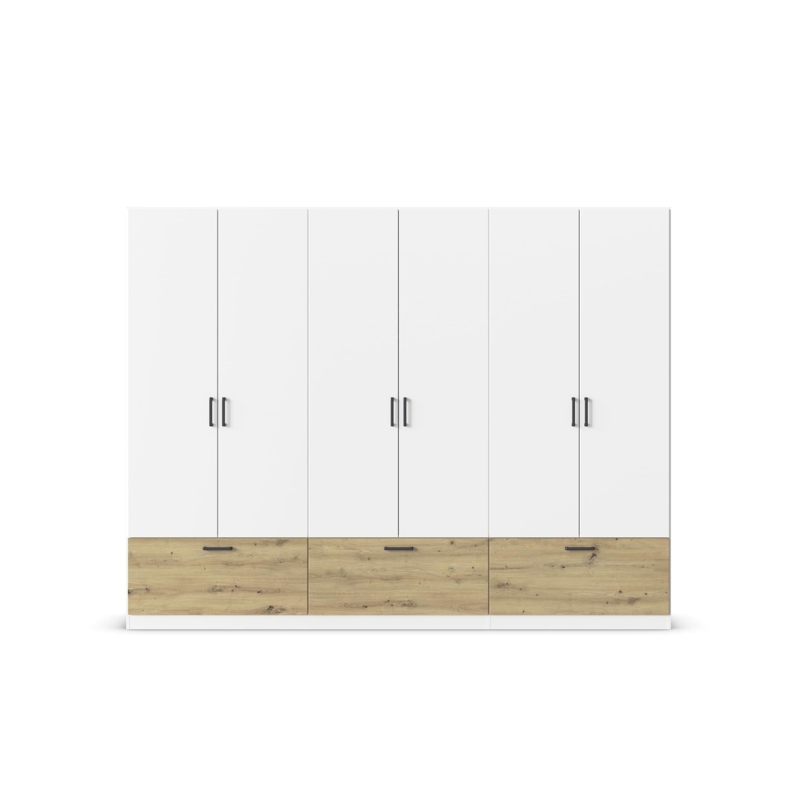 Rauch Möbel BARI, Kleiderschrank, Farbe Weiß/Eiche Artisan, Breite 271 cm | Schrank, 6-türig, 3 Schubladen, für Schlafzimmer, Kinderzimmer, Babyzimmer, Homeoffice, Garderobe, Flur