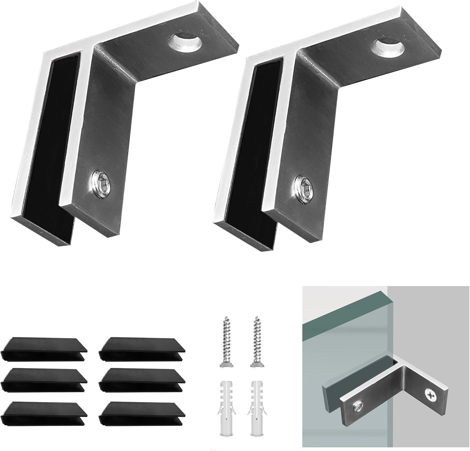 Glass Clamp - 2PCS Glass Bracket for 8 - 12mm Tempered Glass , Stainless Steel 304 Flat back Round Glass Clip Polished for BalustradeStaircaseHandrail , Glass Holder Metal Casting (Silvery, 00)