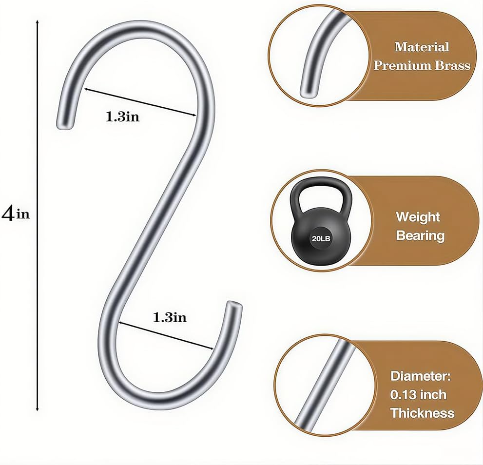 10 Pack S Shaped Hooks,Heavy Duty Metal S-Hook,Utility Hook for Hanging,Kitchen,Home(4inch)-Silver
