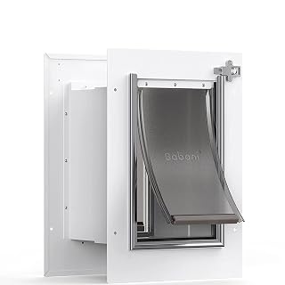 Baboni Small Pet Door for Wall - Steel Frame, Telescoping Tunnel, Aluminum Lock, Double Flap for Cats & Dogs Up to 12 lbs