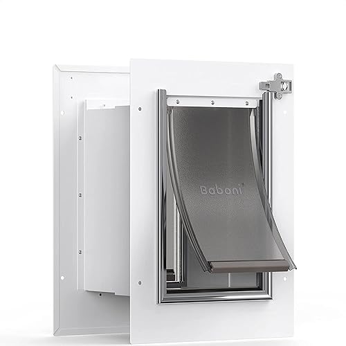 Baboni - Puerta para mascotas para pared, marco de acero y túnel expansible, cerradura de aluminio, con doble solapa, resistente y duradera, para
