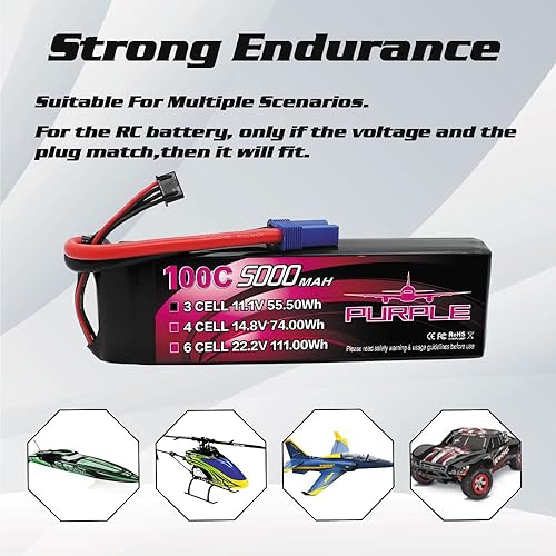 Miniatura 5 de CNHL 3S Lipo Batería 5000mAh 100C 11.1V Lipo Batería EC5 Plug Soft caso para RC Cars Tracxas Slash E-maxx sin escobillas Axial e-revo sin escobillas