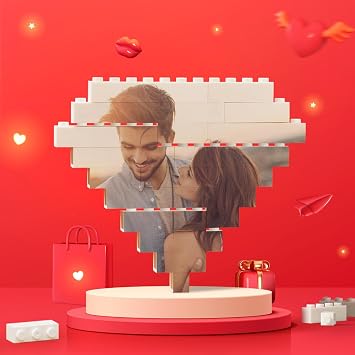 Custom Building Brick Personalized Photo Block Puzzle Diamond Shaped Picture Customized Valentines Day Gifts for Him, Her, Couples