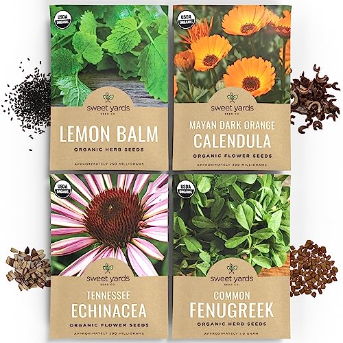 Organic Herbal Tea Garden Seeds Variety Pack - 12 Seed Packets Of Non-Gmo Usda Certified Organic Open Pollinated Heirloom Usa Seeds #TOP3
