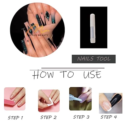 Miniatura 6 de MISUD Uñas postizas a presión Uñas postizas largas con punta francesa negra, diseño de diamantes de imitación verde acrílico, 24 piezas