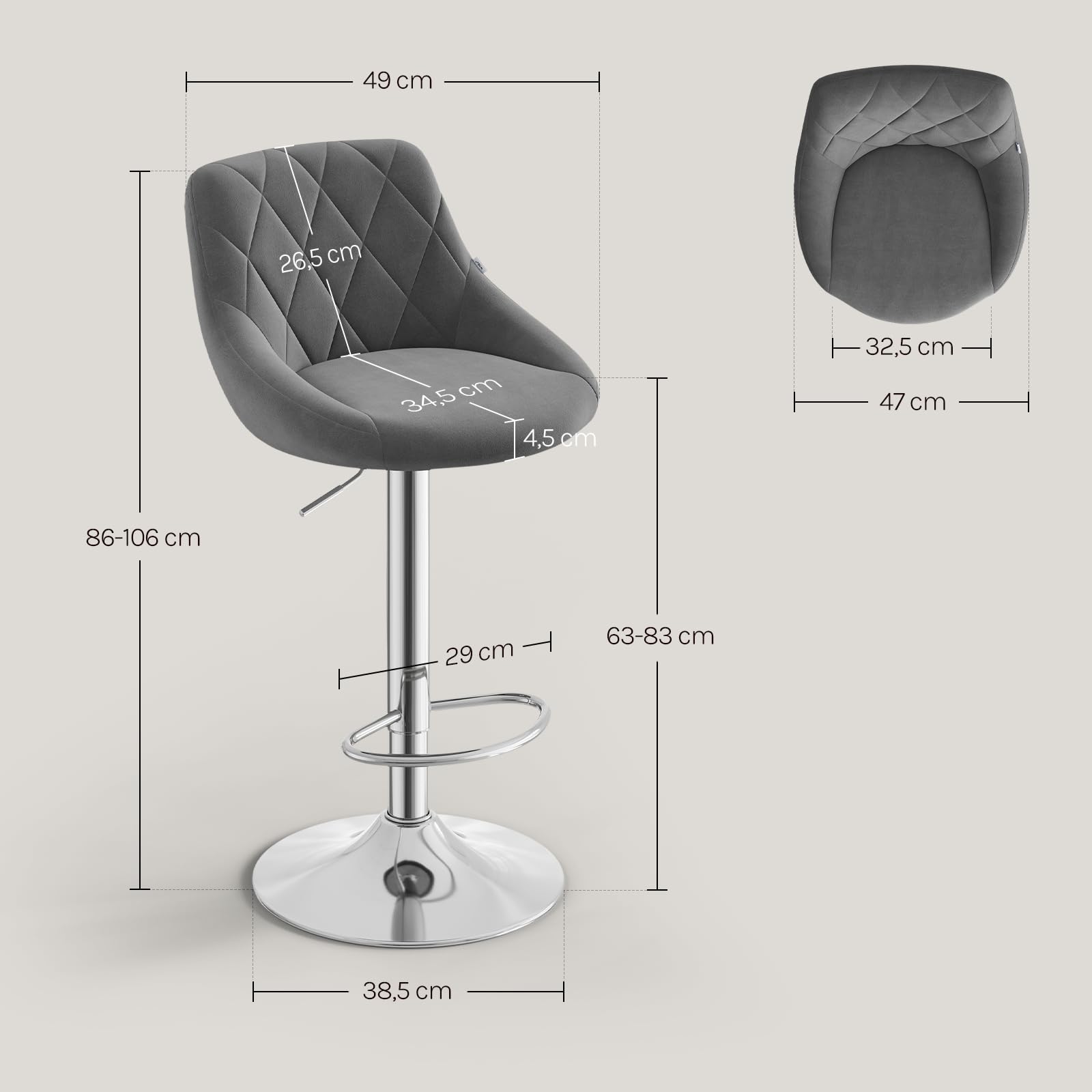 WOLTU Sgabelli cucina, Sgabelli da Bar Set di 2, Sedia da Bar Girevole Regolabile in Altezza, con Schienale Poggiapiedi, in PU, Grigio scuro, BH238dgr-2