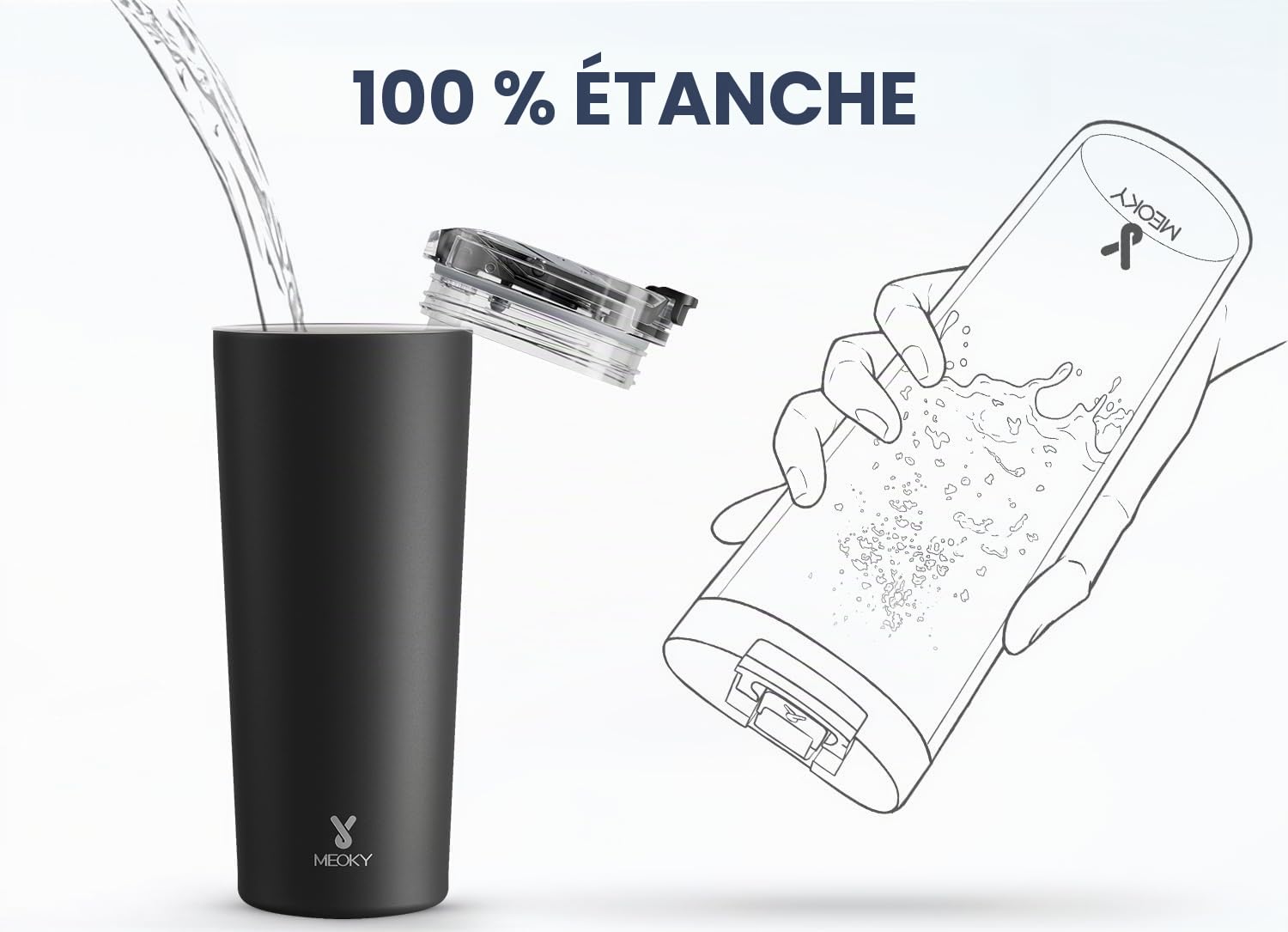 Meoky Tasse à café de voyage isotherme en acier inoxydable, garde au chaud 8 h ou au froid 24 h, couvercle anti-fuite