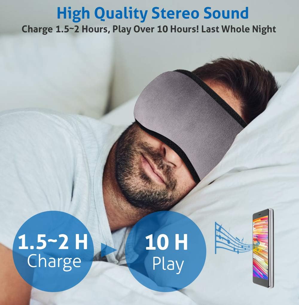 Sleep Headphones, Upgraded Sleep Eye Mask Bluetooth 5.0, Wireless Sleep Headphones, Designed with Ultra Thin Speakers & MIC, Super Soft, Washable, Hands-Free Calling, Travel Helper, Perfect Gift Idea