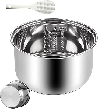 Stainless Steel Rice Cooker Inner Pot Replacement Non-Stick Bowl for Multi-Cooker, Universal Fit Rice Cooker Parts, Even Heating,5L,Silver