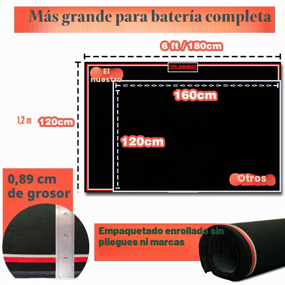Alfombrilla de tambor antideslizante con aislamiento acústico, para interior y exterior, con ejercicios musicales, alfombrilla de protección del suelo