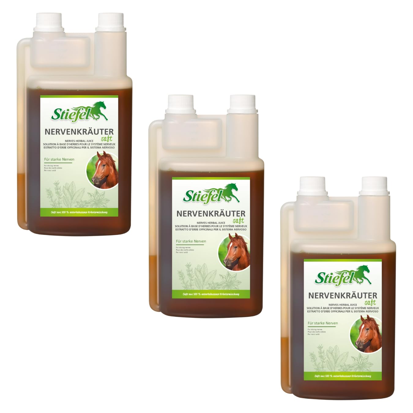 RL24 Stiefel - Nervenkräutersaft für Starke Nerven – 3 x 1000 ml | (3er Set) – Flasche – Kräutersaft mit Lavendel – Ergänzungsfuttermittel für nervöse & gestresste Pferde