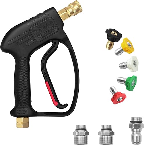 Tranor Pistola de lavado a presión corta de 5000 PSI con entrada giratoria de 38 pulgadas, adaptador M22-0.551 in y M22-0.591 in, pistola de lavado
