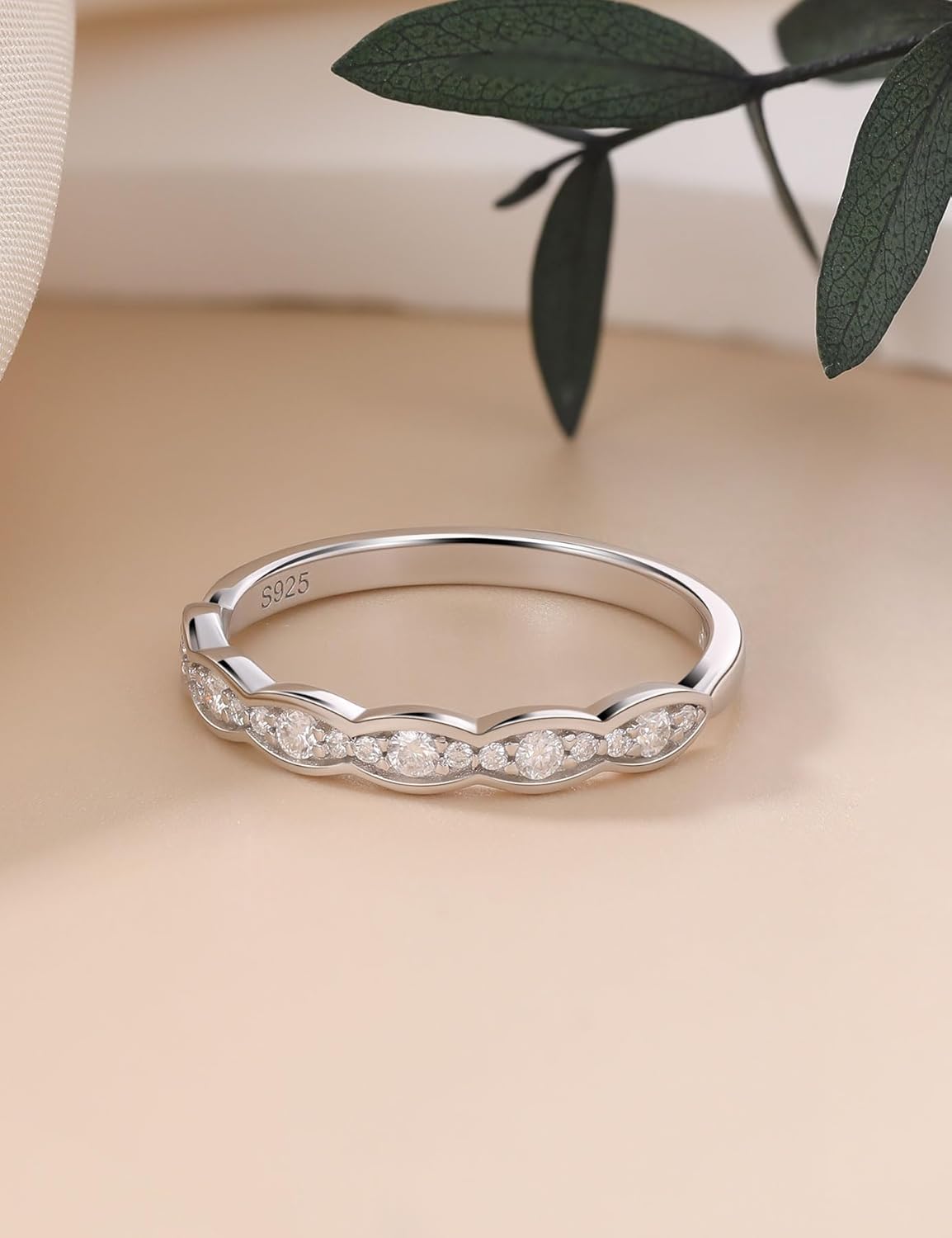 Moissanite Wedding Band for Women 925 Sterling Silver Half Eternity Band D Color VVS1 Clarity Moissanite Ring Stackable Anniversary Band Size 4-11 - Image 6