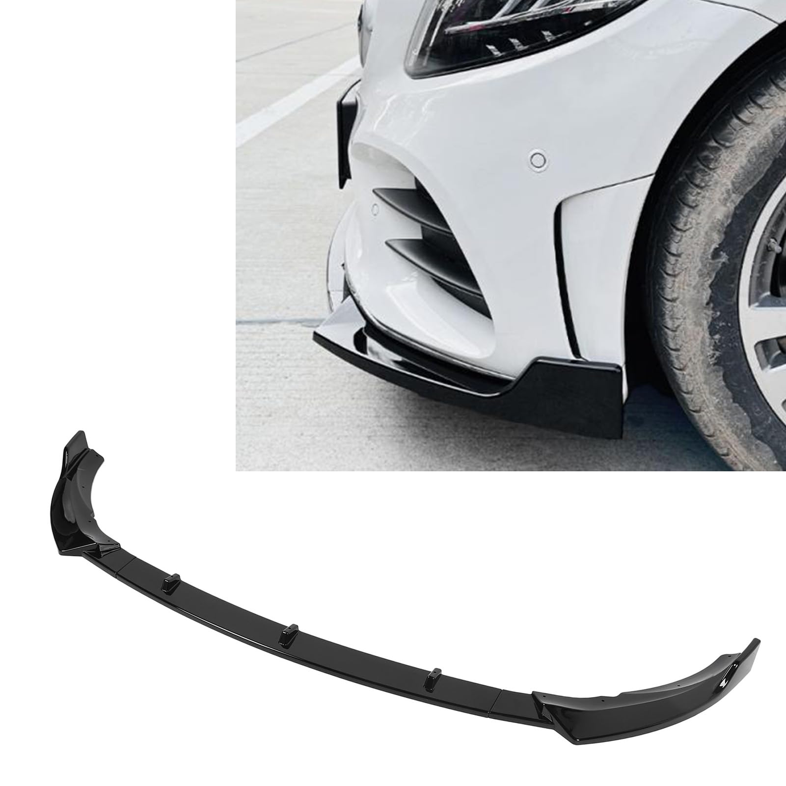 Fabater Frontstoßstangen-Lippenspoiler, Aerodynamischer Stoßstangenschutz, Lippen-Kinn-Spoiler-Body-Kit, Ersatz für 2019–2021 C-Klasse W 205 C 205 S 205 AMG-Line (glänzend schwarz)