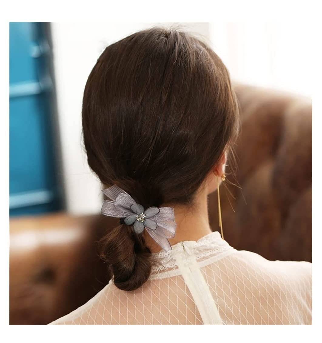 Dekoracja Do WłOsóW Mesh Flower Hair Ring Wiązana Lina Do Włosów Wstążka Stroik Kucyk Akcesoria Nadaje Się Na Wiele Okazji(Black)