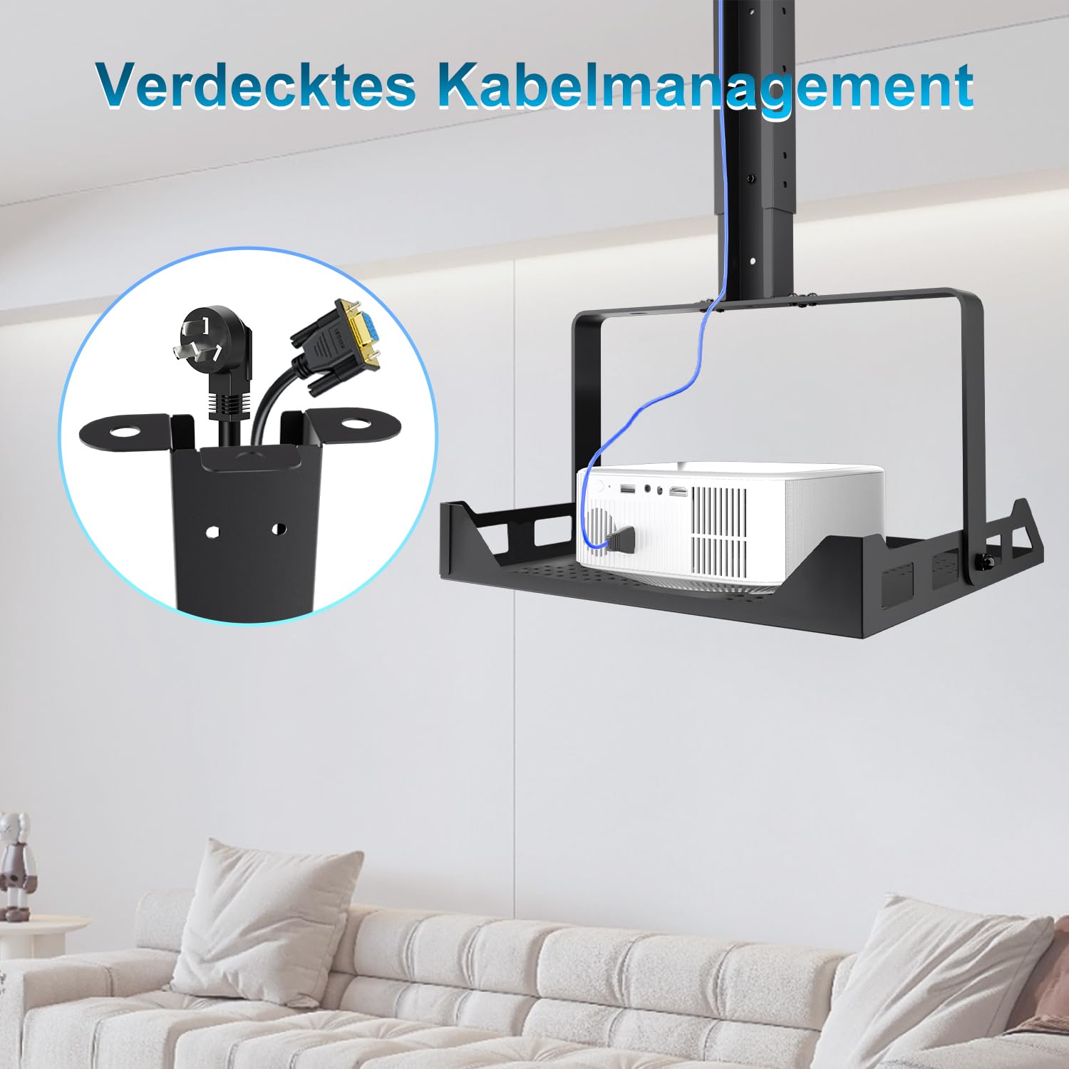 Salange Beamer Halterung Deckenhalterung, Höhenverstellbar Projector Halterung Decke,Universal wandhalterung Verdeckte Kabelführung,Tragkraft bis zu 10 kg,Beamerhalterungr für Heimkino Büro,Schwarz