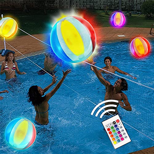 woyada Pool Toys Glow 40,6 cm Strandball mit 16 wechselnden Farben LED-Licht mit Fernbedienung, Poolspiele Strandparty…