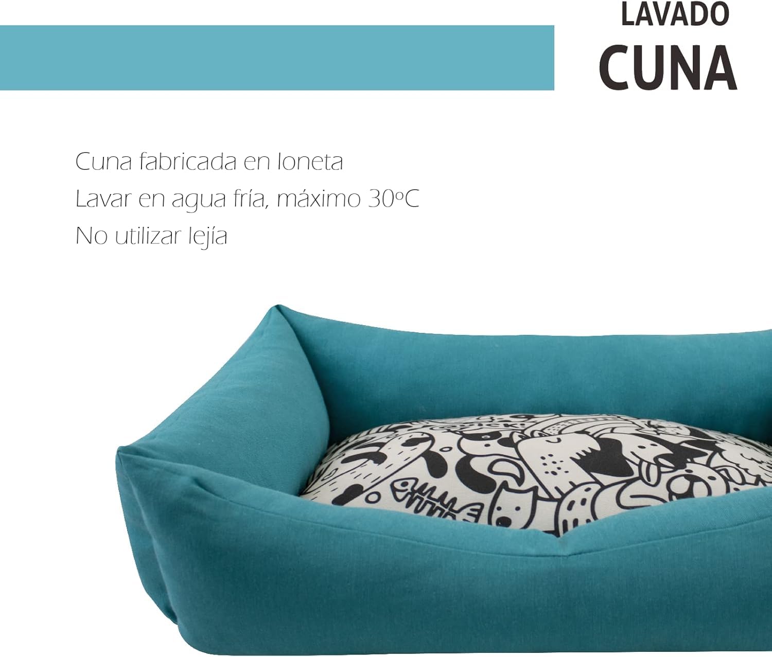 Cama para Perros Pequeños DOG'S T-2 de Loneta Resistente -55x45x14 cm. Descanso Ergonómico y Relajante para tu Mascota. Sofá con Funda Extraíble Lavable con Relleno Reciclado, Azul Turquesa