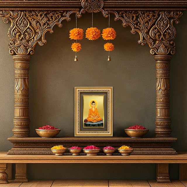 Image of DIVINITI Lord Buddha 24K Gold Plated Foil Wall and Tabletop Photo Frame for Home Decor, Puja Room, Luxury Gifting | DG Frame 112 S2.5 (26x20 CM)