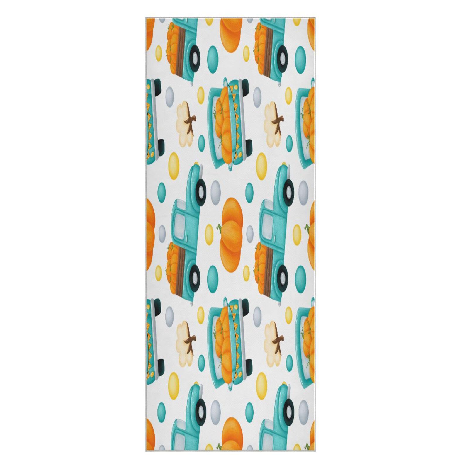 pnyoin Blue Car Pumpkin Yoga Towel,Hot Yoga Mat Towel with Grip Dots Sweat Absorbent Non-Slip for Hot Yoga, 24