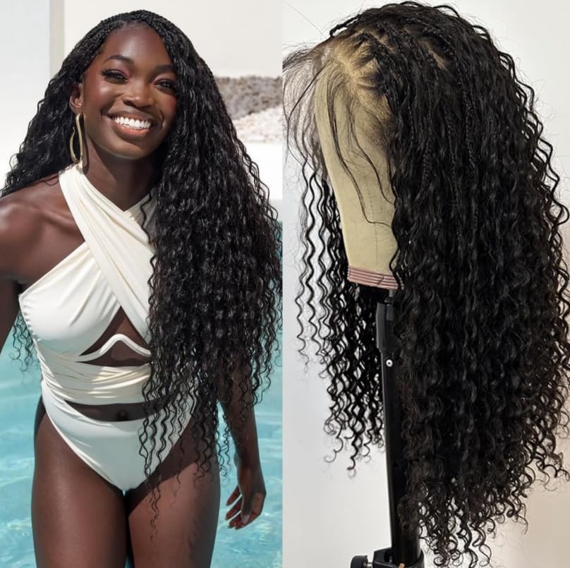 Limited Beauty Human Hair Boho Box Braids Wig Middle Part Full Lace Braided Wig Human Hair Square Parted Knotless Pre Pluched With Baby Hair Braided