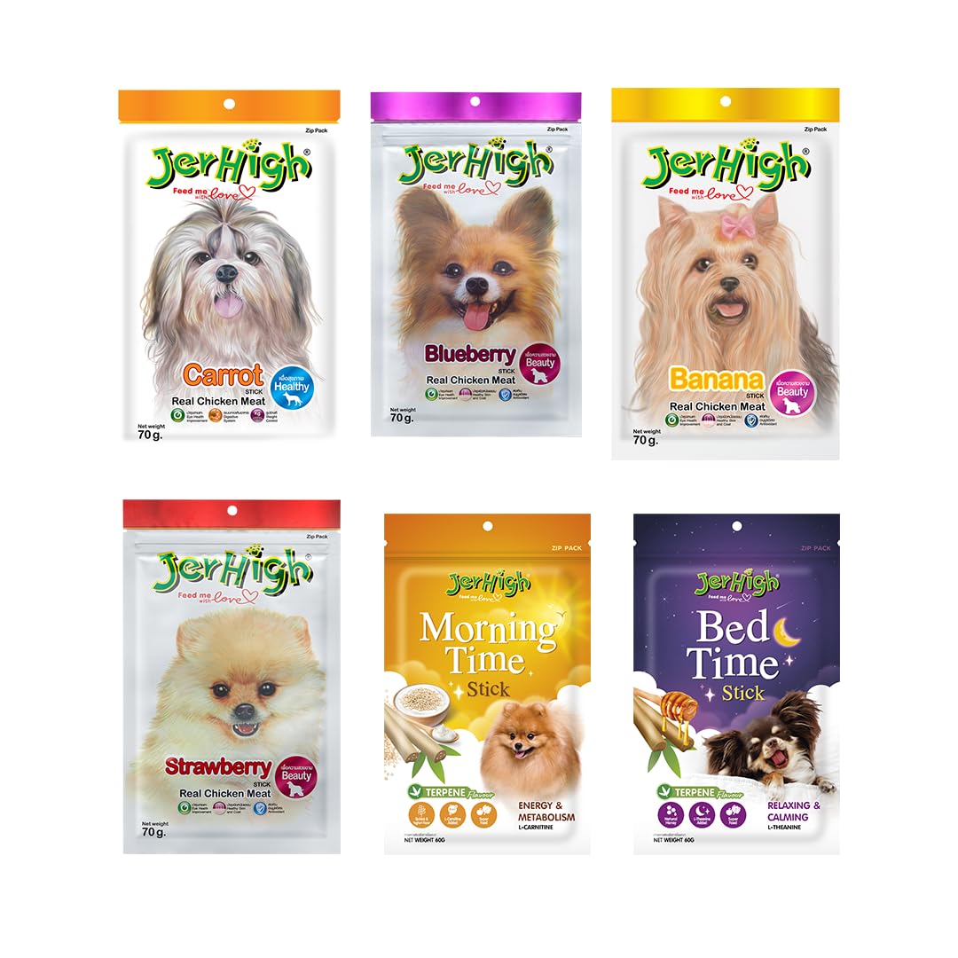 Jerhigh Real Stick Chicken - Blueberry, Carrot, Strawberry, Banana, Morning Time and Bed Time Flavor - Dogs Treat All Life Stages (70g) - 6 Pack by DogsNCats (B0CGV1P5QS) Amazon Price History, Amazon Price Tracker