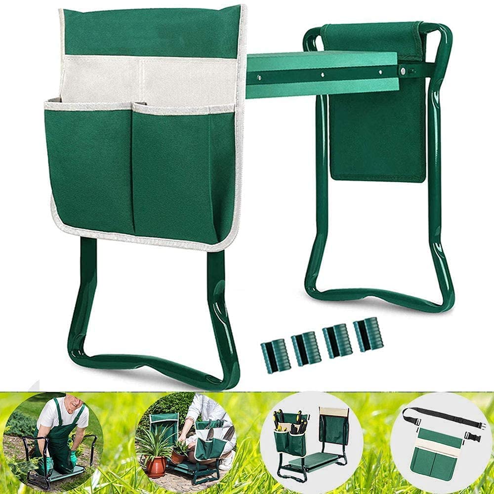 SITREMEN Garden Kneeler Seat, Upgraded Folding Gardening Stool, Portable Garden Chair with 2 Large Tool Pouch, Sturdy Gardening Working seat for Weeding Outdoor, Gardening for Gardeners (Green)