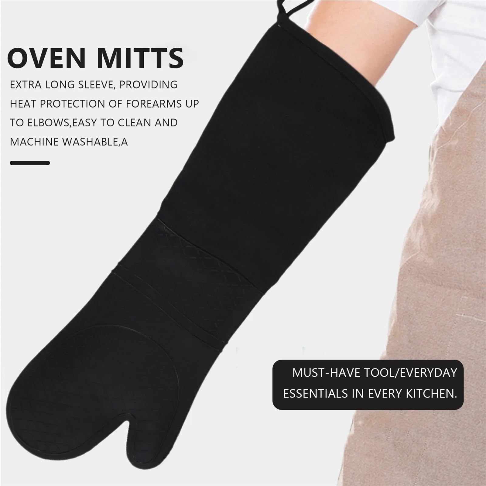 Mitaines De Four Gants de Four Professionnels en Silicone, Gants de Cuisson, Longueur coude, Gants résistants à la Chaleur pour Le Four