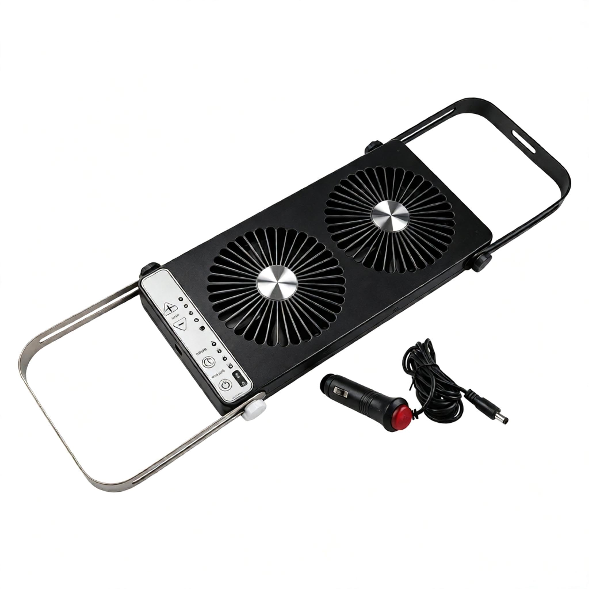 Ventilateur de toit extensible pour fenêtre de véhicule récréatif 12 V CC à double rangée de ventilation avec câble réglable à 4 vitesses pour camping-car, remorque blanc ou noir (noir)