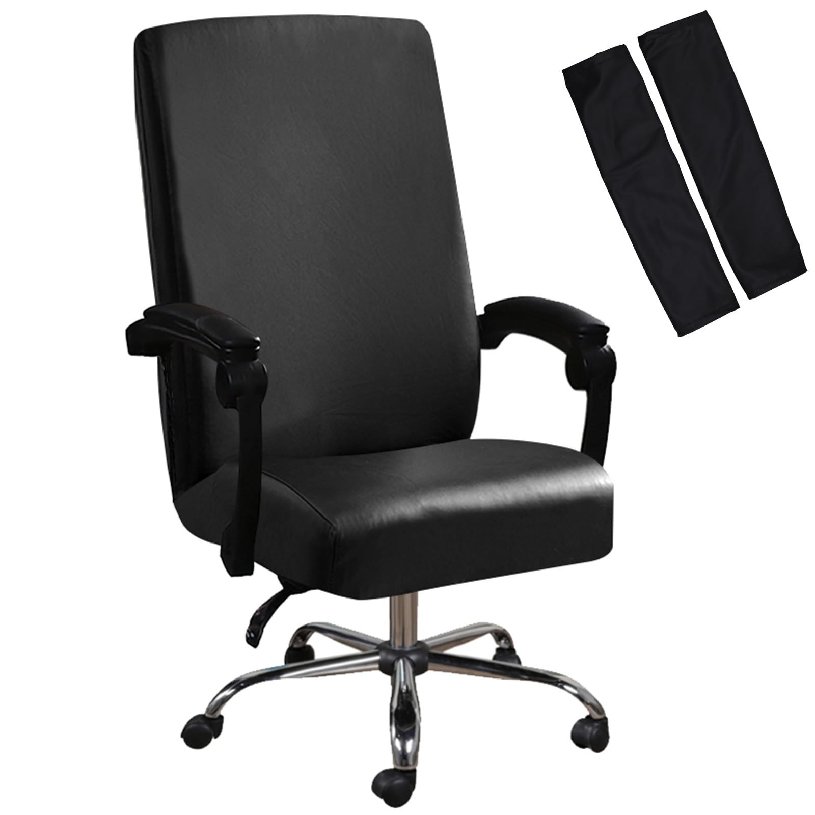 Shukii Waterproof Office Chair Cover+Arm Cover PU Leather Computer Seat Covers Stretch Rotating Chair Slipcover with Elastic Bottom Universal Chair