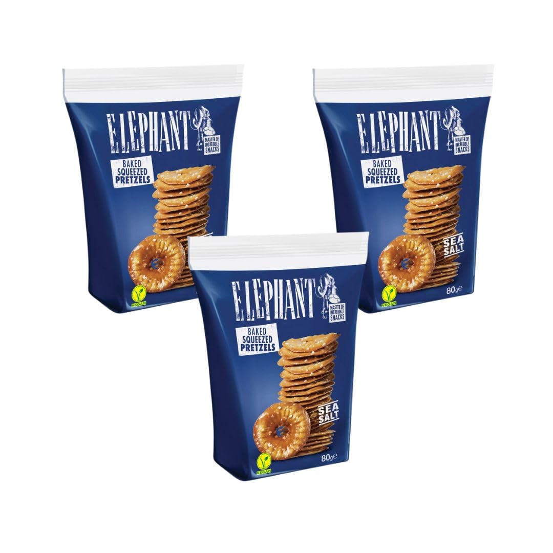 Elephant Squeezed Pretzels Sea Salt 3 paquetes de 80 g Needforsweet