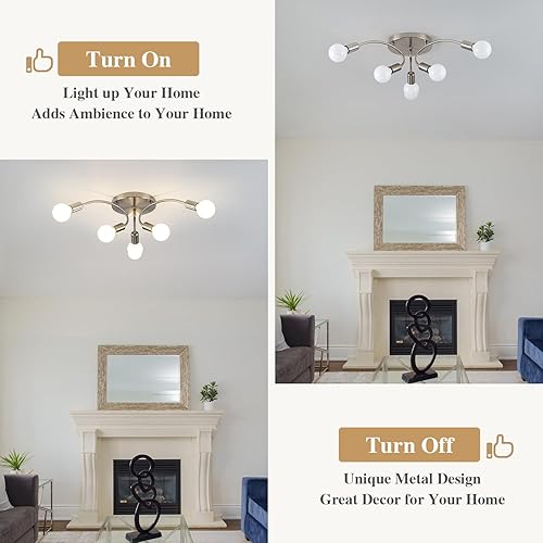 Miniatura 2 de Lámpara de araña Sputnik de níquel cepillado de 6 luces, moderna lámpara de techo semiempotrada, lámpara de techo industrial de metal para sala de