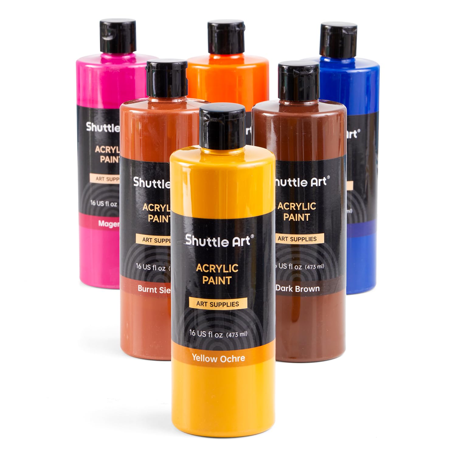 Shuttle Art Acrylfarben Set, Acrylfarben in Flaschen (473ml), 6 Farben, 4 Flaschen von jeder Farbe, insgesamt 24 Flaschen