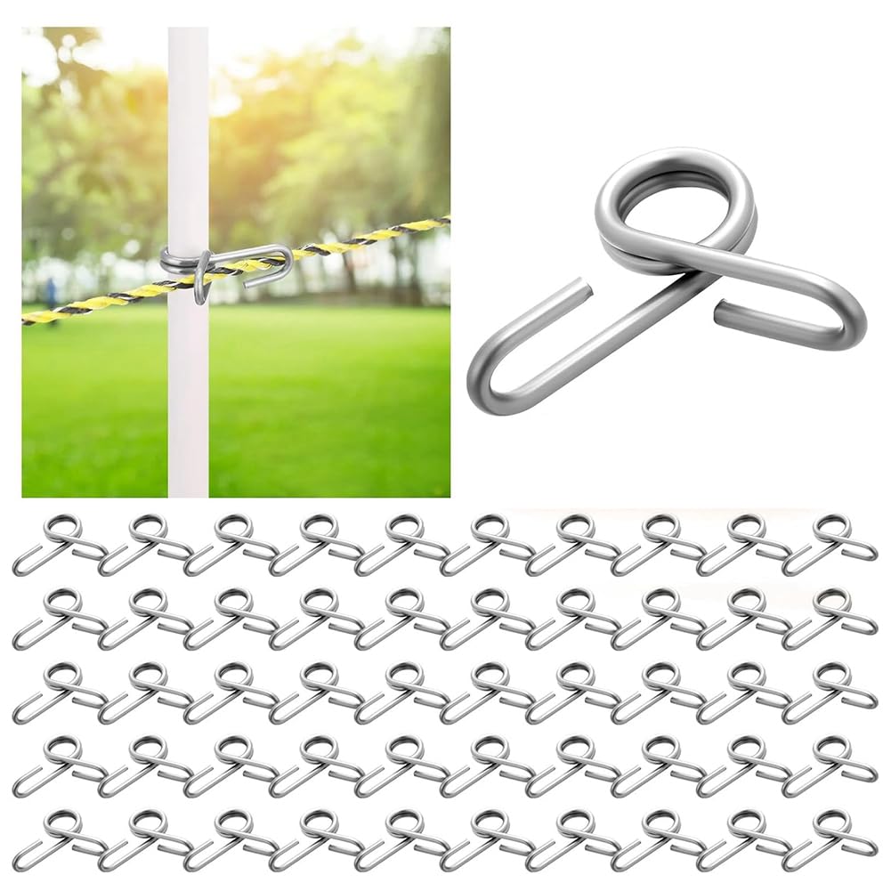 Jnchdghwa Silver Fiberglass Fence Post Clips For 3/8" Round Rod, Electric Fence Pigtail Stainless Steel Insulator Clips(Post)