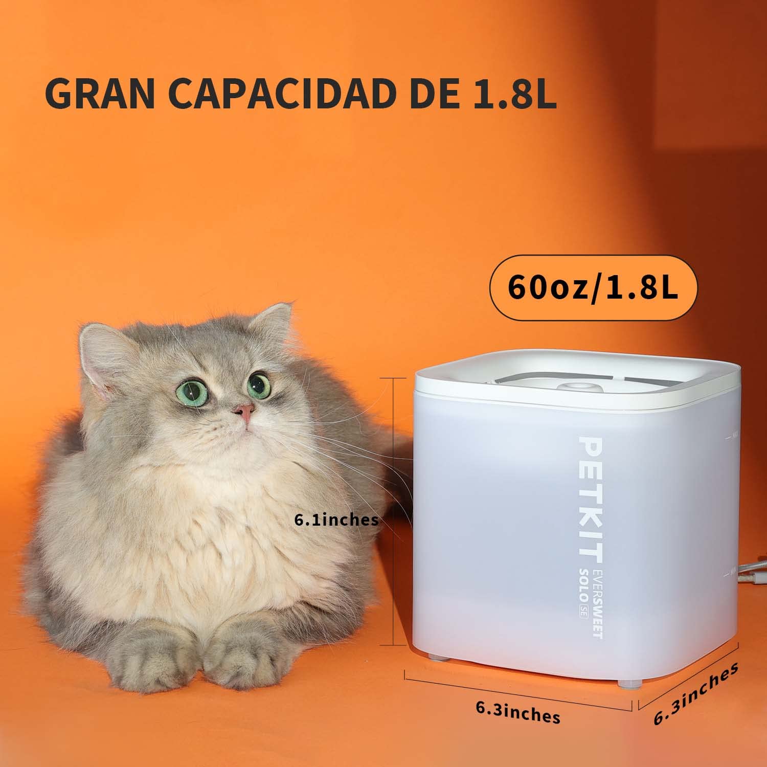 PETKIT EVERSWEET Fuente Automática para Gatos 1,85L, Bomba de Agua Inalámbrica, Bebedero Gatos Ultra Silenciosa, 35dB, Luz LED Inteligente, Unidad de Filtrado 3.0, Fuente Agua para Gato
