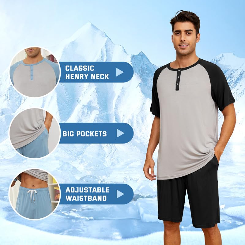 Vulcanodon Mens Pajama Set, Bamboo Viscose Lightweight Pajamas for Men3