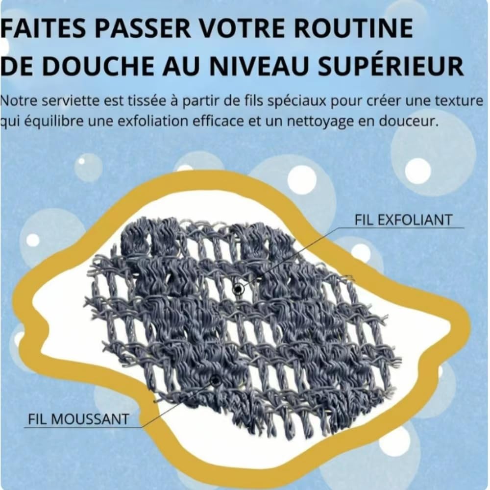 Serviette de douche exfoliante antibactérienne - Inovia, Doux et confortable, Durable - Pour Hommes and Femmes