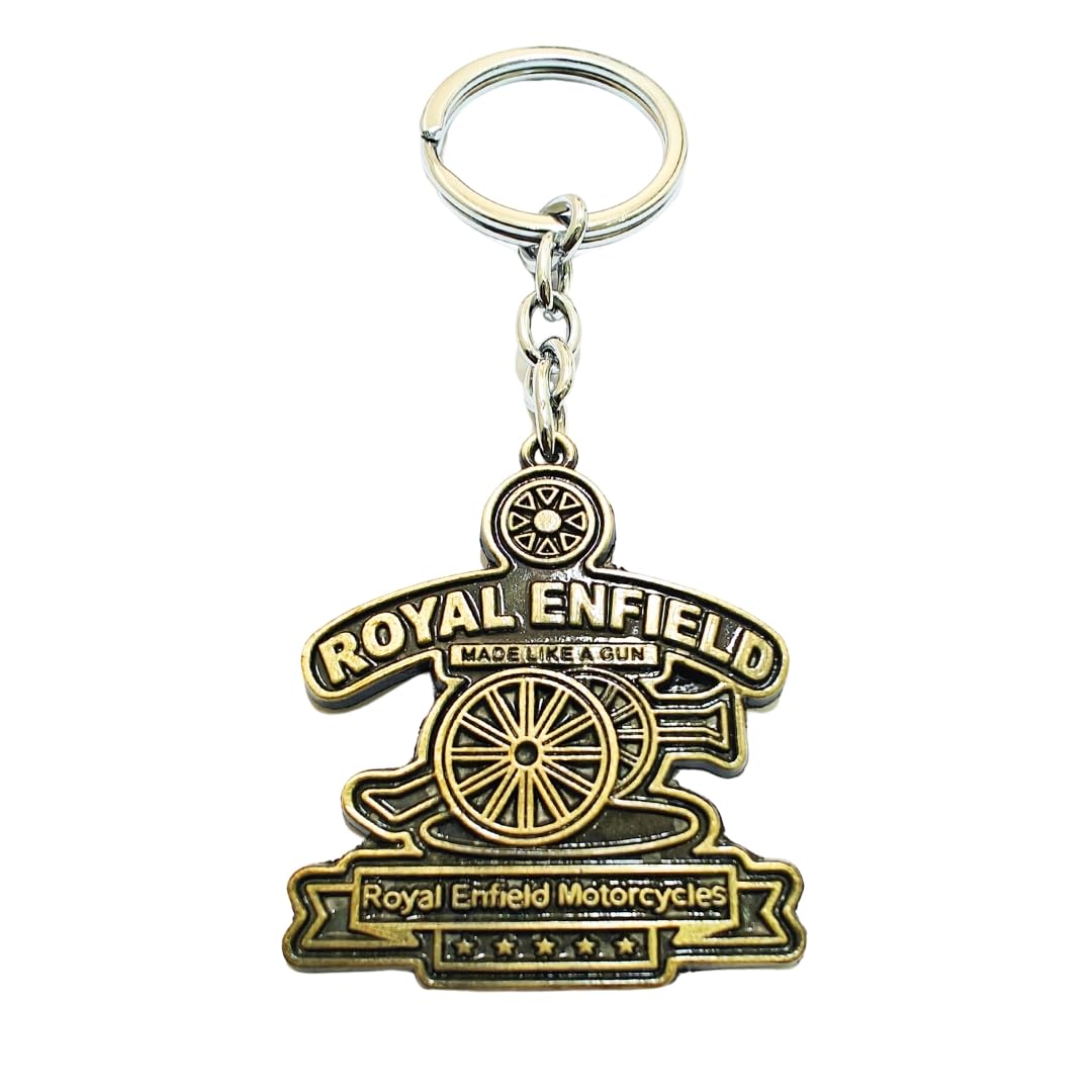 YaaNaturalYaa Catchy Premium Metal Made Like A Gun Antique Keychain Compatible with Royal Enfield Unique Stylish for Men Car BIike Key Ring Key Chain (Plain Gold)