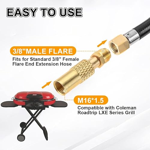 Miniatura 2 de Adaptador convertidor macho de 3/8 pulgadas para parrilla Coleman Roadtrip LXE, se conecta a la manguera de extensión de propano para caravana,