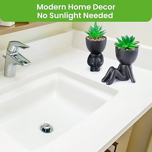 Miniatura 7 de TALVADI Plantas artificiales pequeñas de interior, 3 piezas lindas suculentas falsas en maceta en forma de humano, decoración de oficina, divertidas