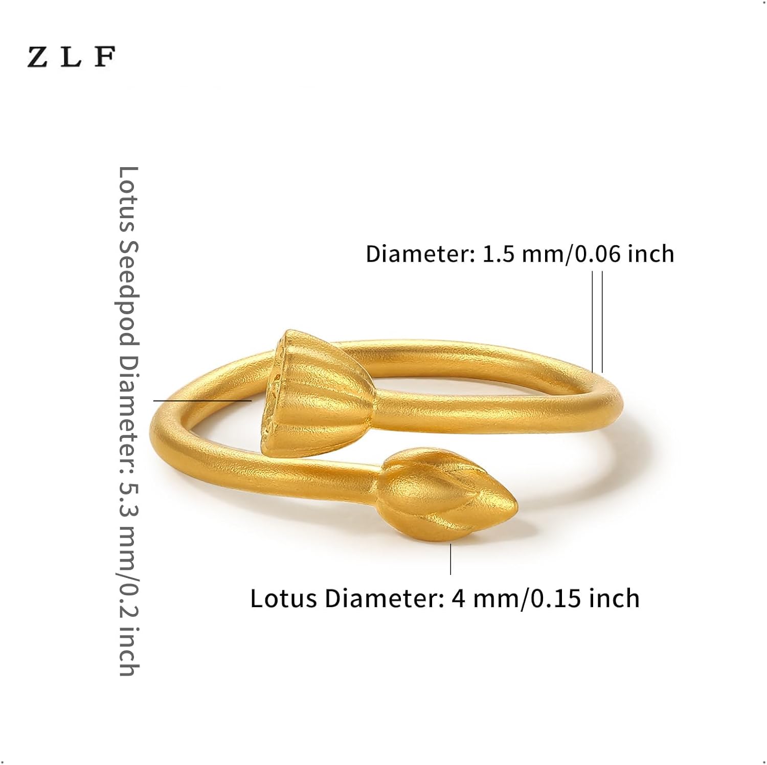24K Pure Gold Lotus Flower Rings 999 Yellow Gold Stacking Floral Stackable Rings For Women Ladies Girlfriend Lover Fashion Jewelry Band Ring Adjustable Size With Gifts Box A019369