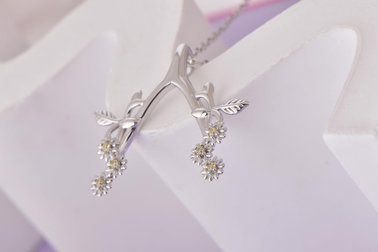 Sterling Silver Dainty Ring 18K White Gold Plated Necklace Holder Daisy Flower Pendant Leaf Engagement Wedding Ring Keeper Wishbone Pendant Necklace For Nurse Doctor Wife Women Gift Jewelry