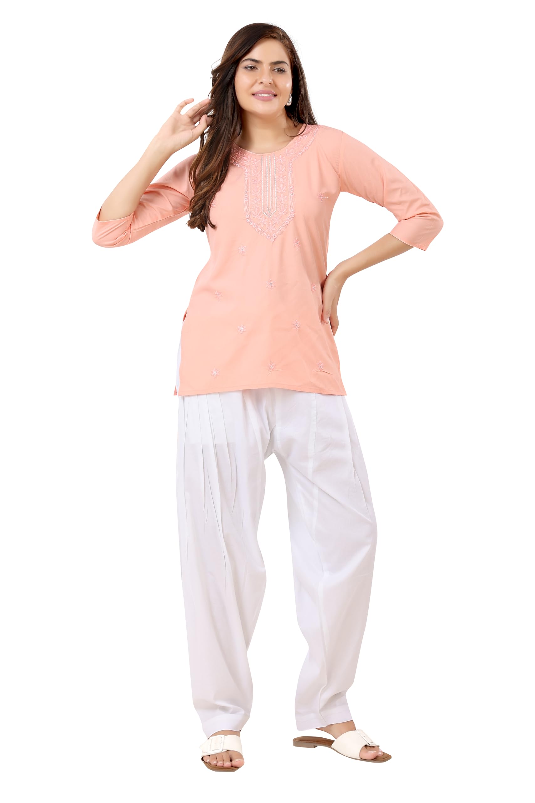 TRASA Semi Patiala Salwar Cotton One Side Pocket Traditional Indian Bottomwear Pant - Free Size Fit up to XXL - White - Image 7 thumbnail