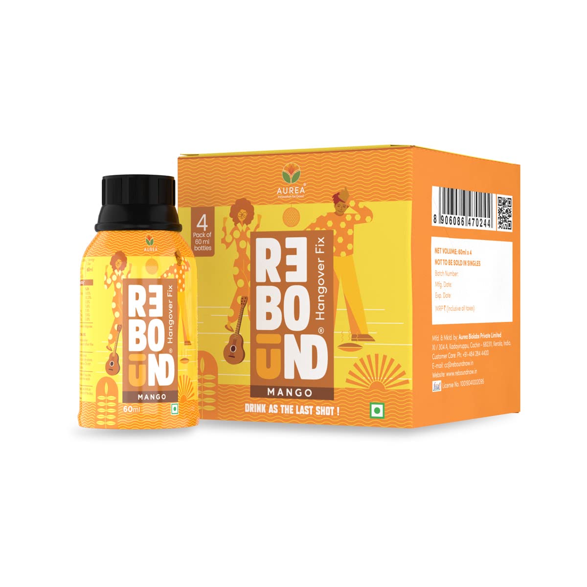 Rebound Mango Flavor Pack Of 4 (60ml) - Clinically Proven Anti- Hangover Drink | 100% Safe & Vegan | Natural Ingredients | Hangover Free Wake Up Next Day | Pocket Friendly | No Side Effects (B0BMB2P57K) Amazon Price History, Amazon Price Tracker