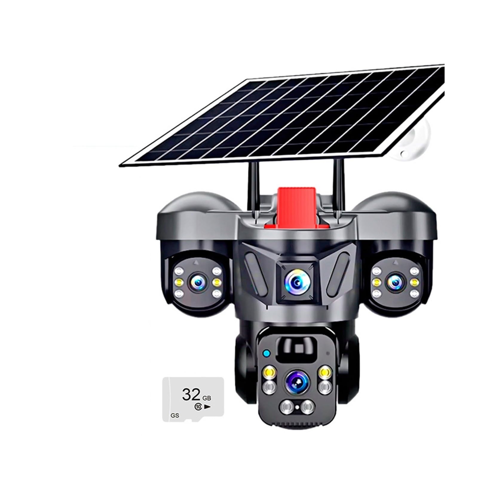 OSHPMBDLYFJ Outdoor PTZ 6MP 4G SIM WIFI Solar Panel Triple Lens Camera Home Security CCTV Video Surveillance Built-in Battery(WIFI Cam and 32GB)