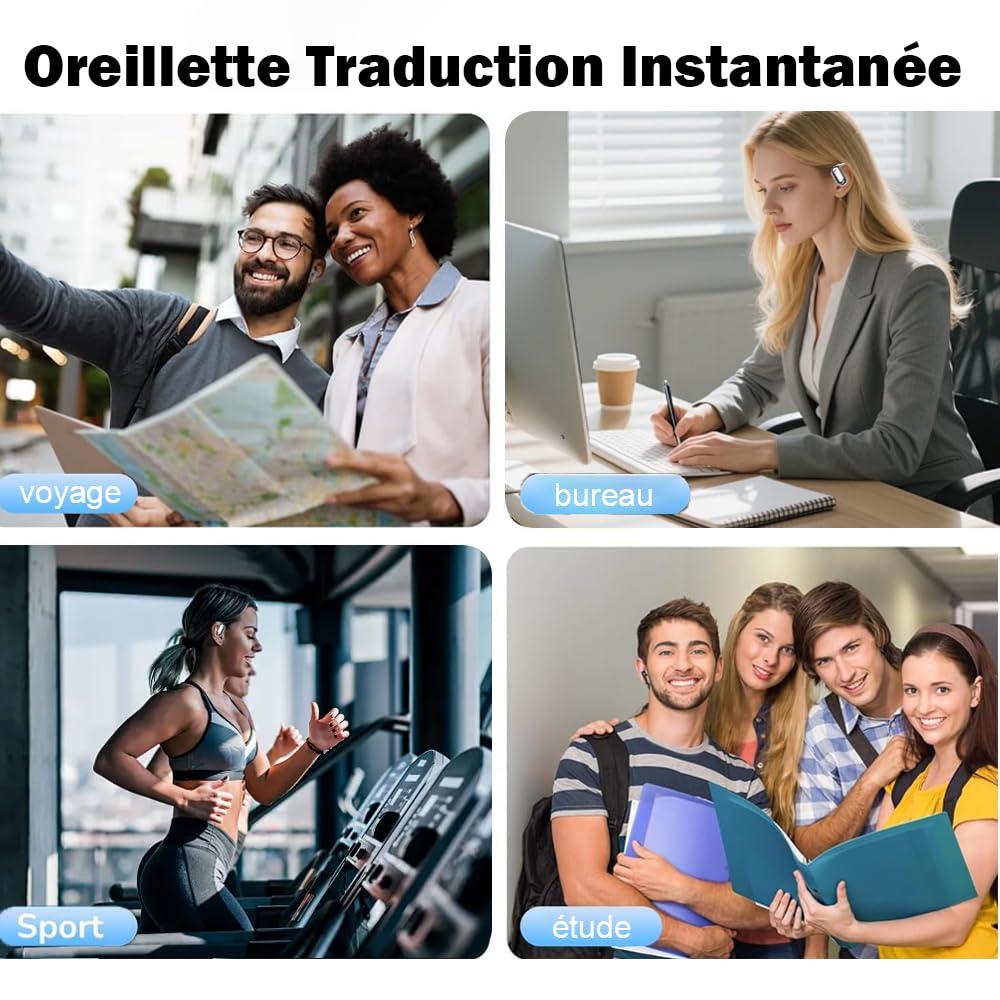 Ecouteur Traducteur Instantané sans Fil IPX5 Étanche Bluetooth Réducteur de Bruit pour Voyage